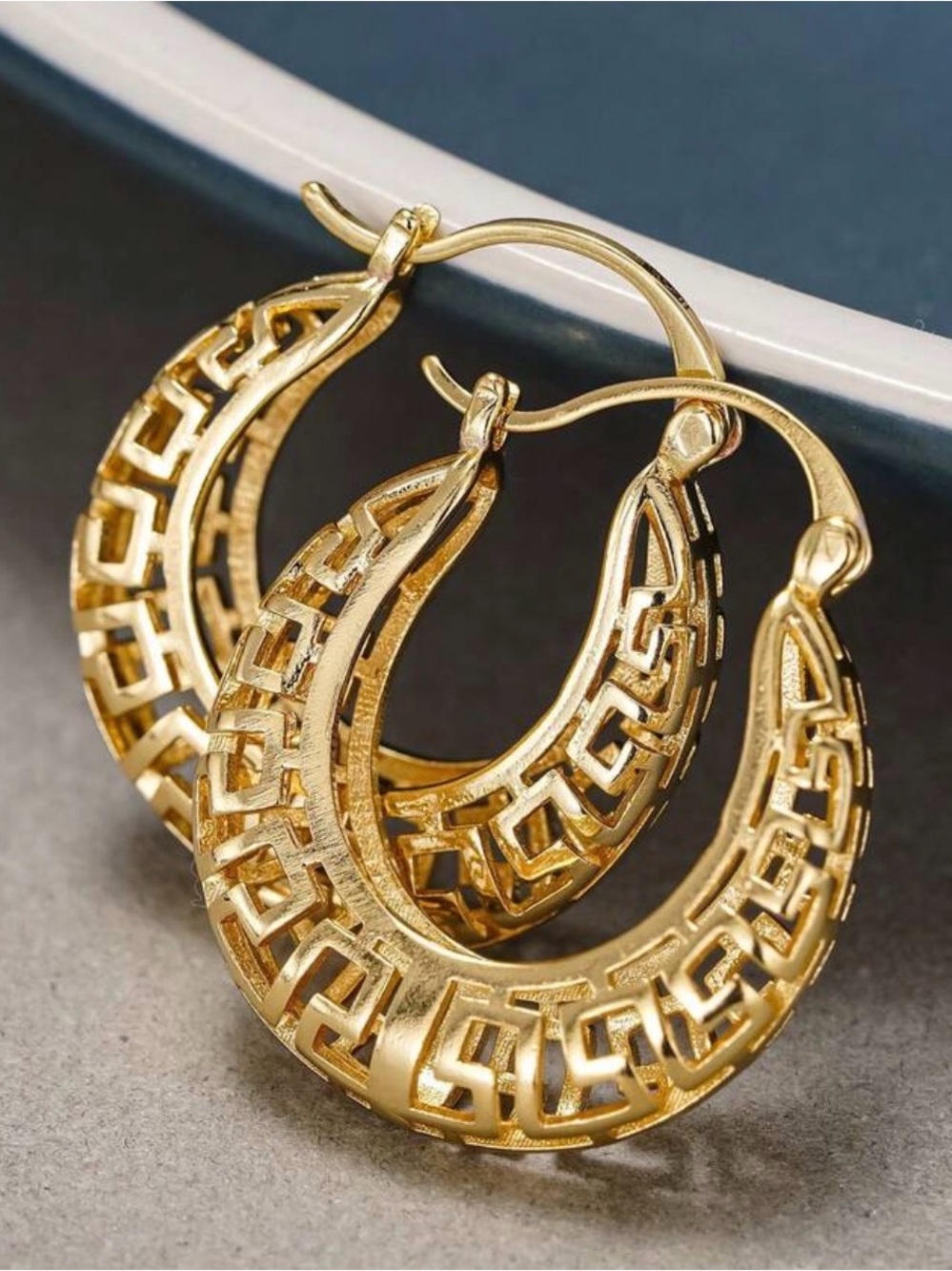 Gold Greek Key Hoop Earrings - Women Jewelry